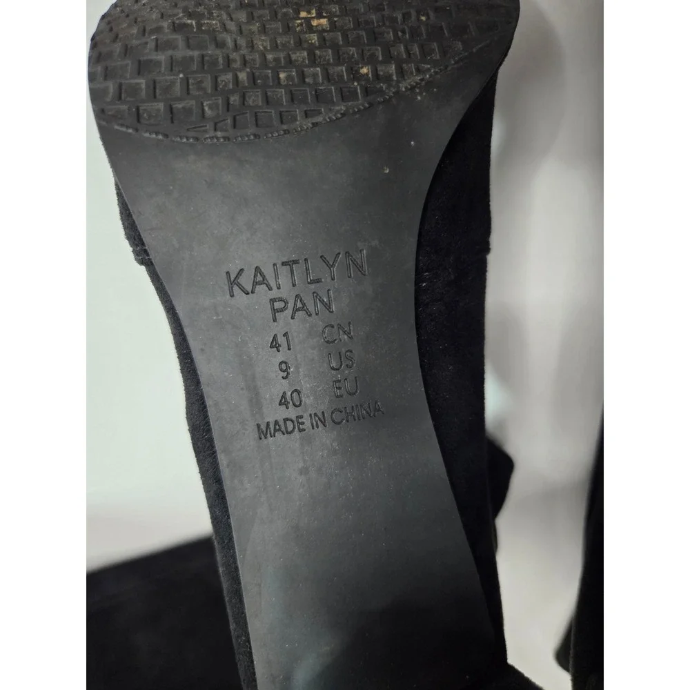 Kaitlyn Pan Women Black Faux Suede Over The Knee Thigh High Block Heel Boots 9